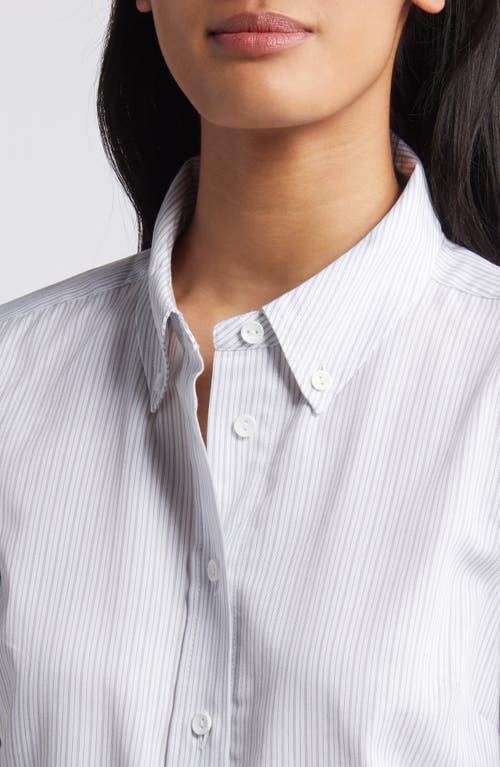 Wit & Wisdom Stripe Cotton Blend Button-down Shirt In Grey/white