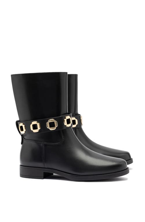 Larroude Milan Leather Flat Bootie In Black