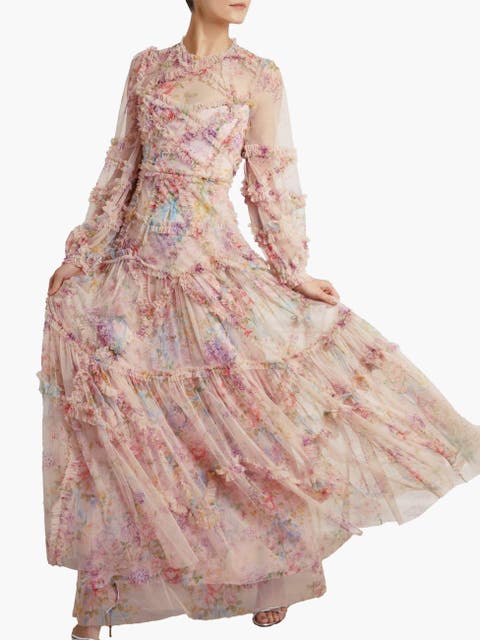 Floral Diamond Ruffle Gown