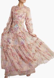 Needle & Thread Floral Diamond Ruffle Gown
