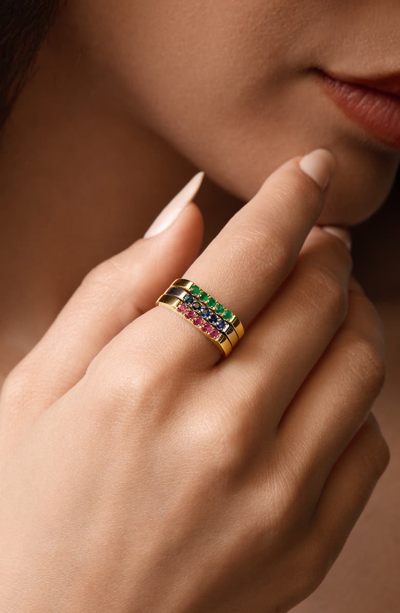 Bony Levy El Mar 18K Gold Gemstone Stackable Ring, Alternate, color, 18K Yellow Gold Emerald