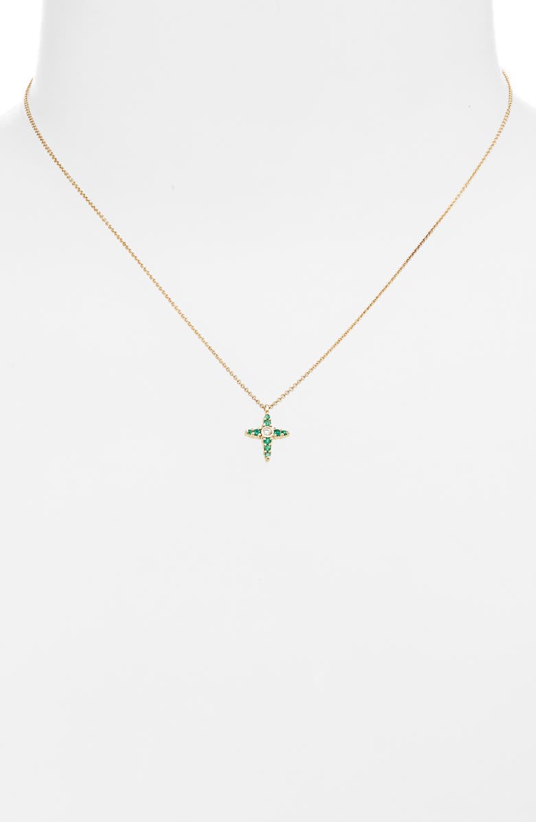Bony Levy El Mar Emerald & Diamond Cross Pendant Necklace, Alternate, color, 