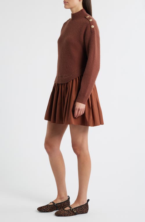 Zoe And Claire Chunky Long Sleeve Twofer Sweater Dress In Brown