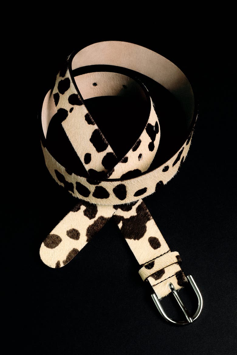 Animal-Print Pony Hair-Effect Leather Belt, Alternate, color, BEIGE / ANIMAL PRINT