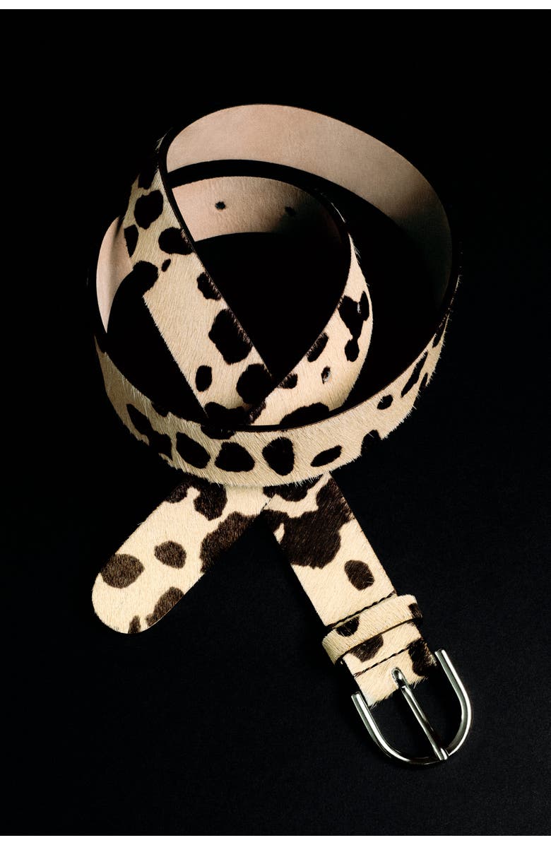 COS Animal-Print Pony Hair-Effect Leather Belt, Alternate, color, Beige / Animal Print