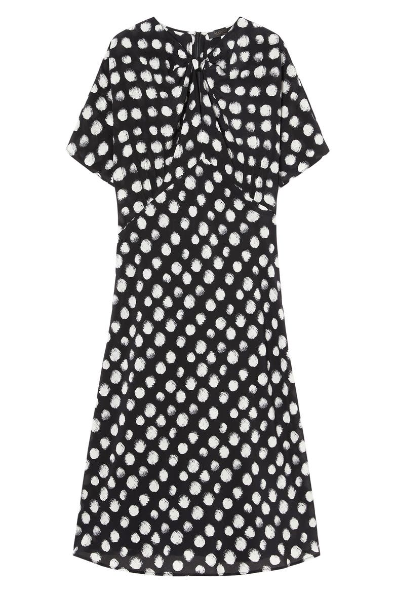 Zuai Dot Print Silk Crêpe de Chine Dress, Alternate, color, BLACK
