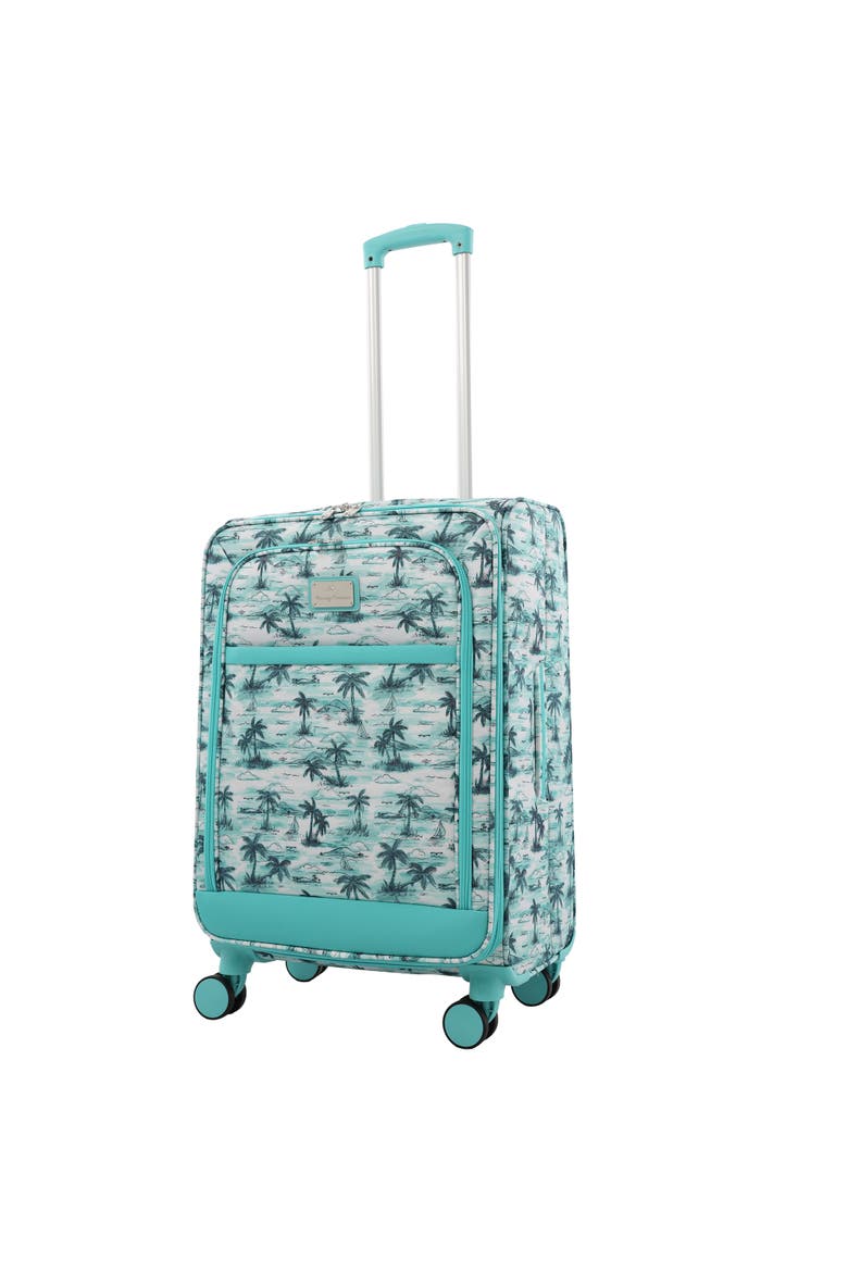 Palm Print 26" Expandable Softside Spinner, Main, color, Aqua