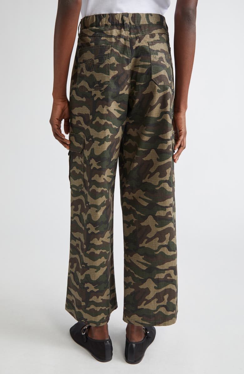 Sandy Liang Sorano Bow Embroidered Wide Leg Camo Cargo Pants, Alternate, color, Green Multi