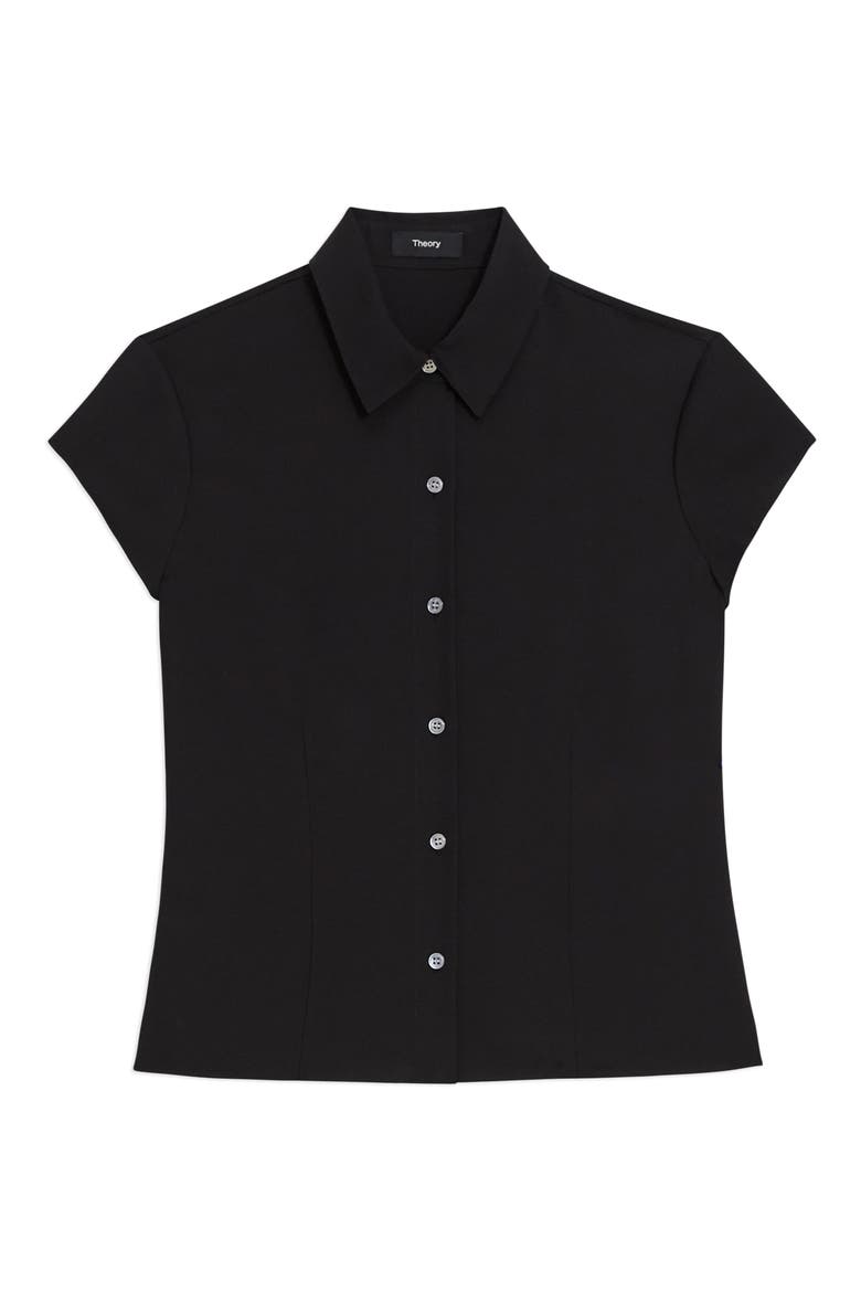 Cap Sleeve Silk Shirt, Alternate, color, BLK