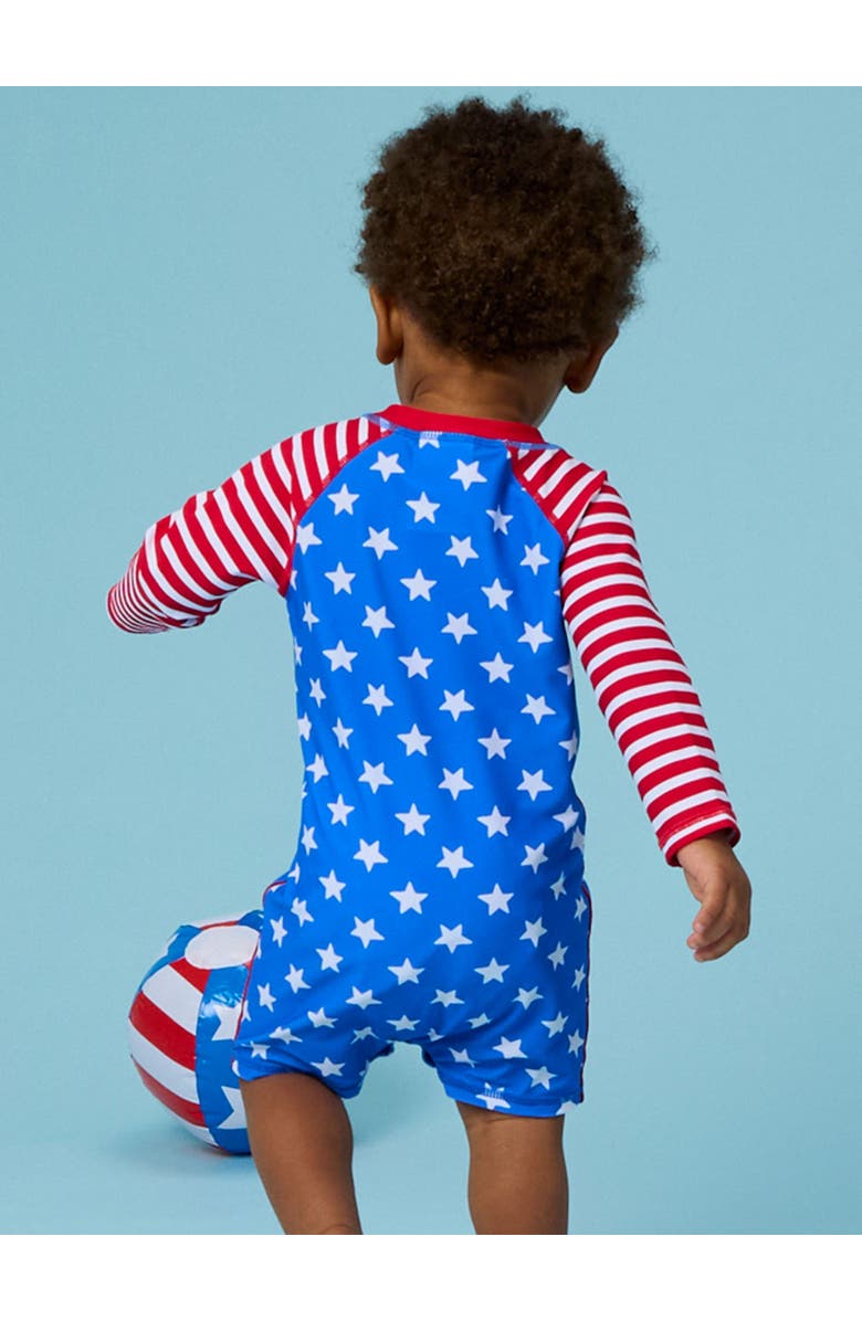 RuggedButts Boys Long Sleeve One Piece Rash Guard, Alternate, color, Stars & Stripes