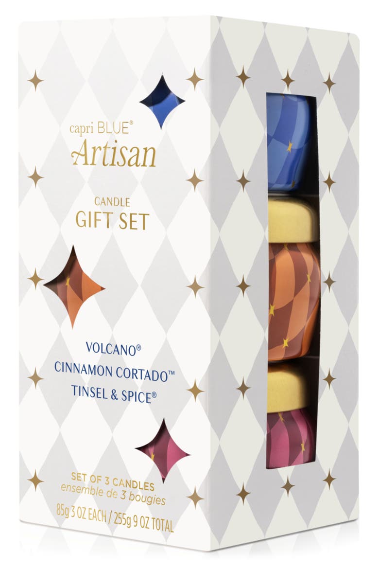 Winter Bazaar 3-Piece Mini Tin Candle Set, Alternate, color, CINNAMON/TINSEL SPICE/VOLCANO