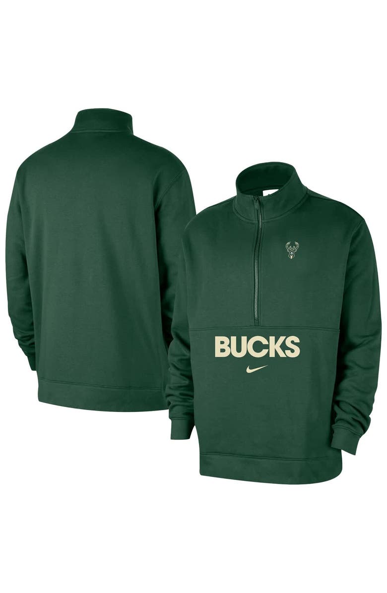 Nike Men's Nike Hunter Green Milwaukee Bucks Courtside Club Half-Zip Jacket, Main, color, Hunter Green