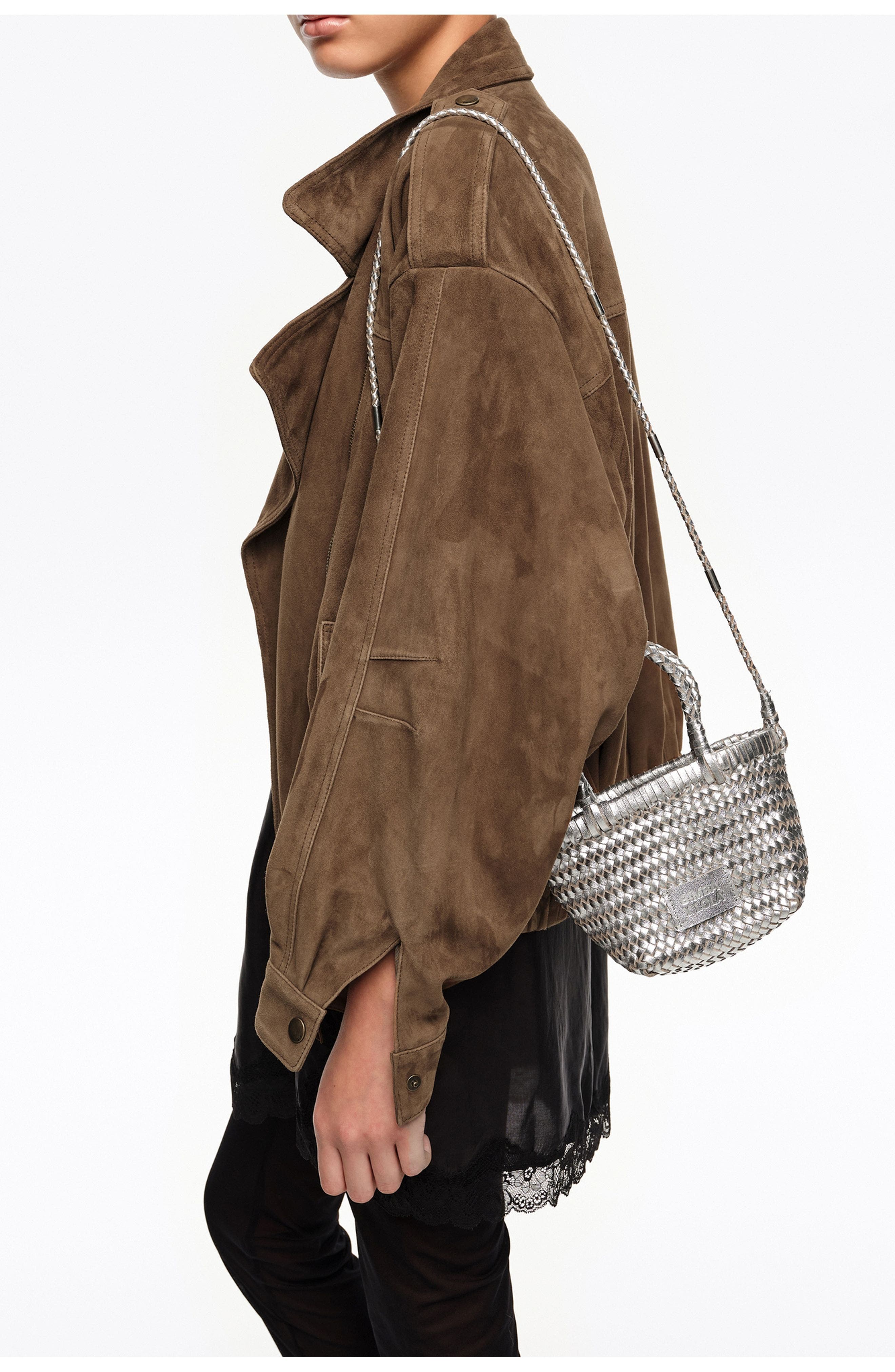 Bimba y Lola Plaited Mini Bag In Leather, Alternate, color, Silver