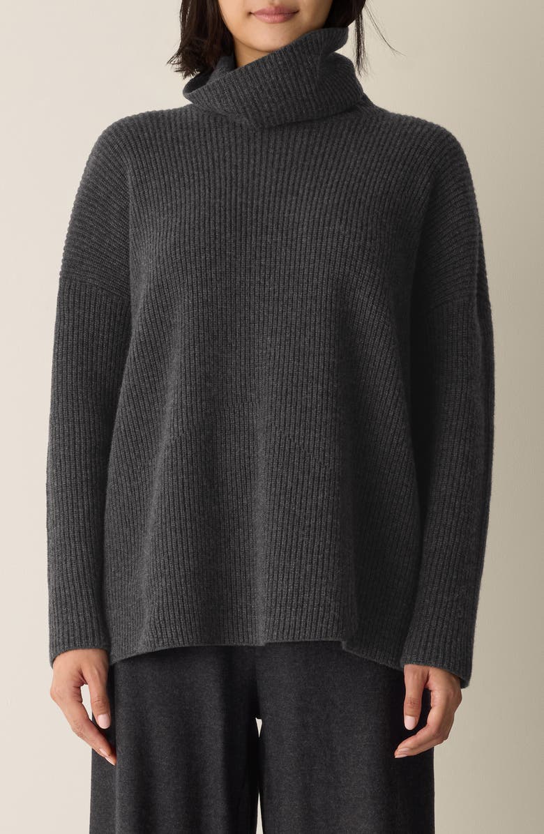 Eileen Fisher Rib Turtleneck Sweater, Main, color, Charcoal