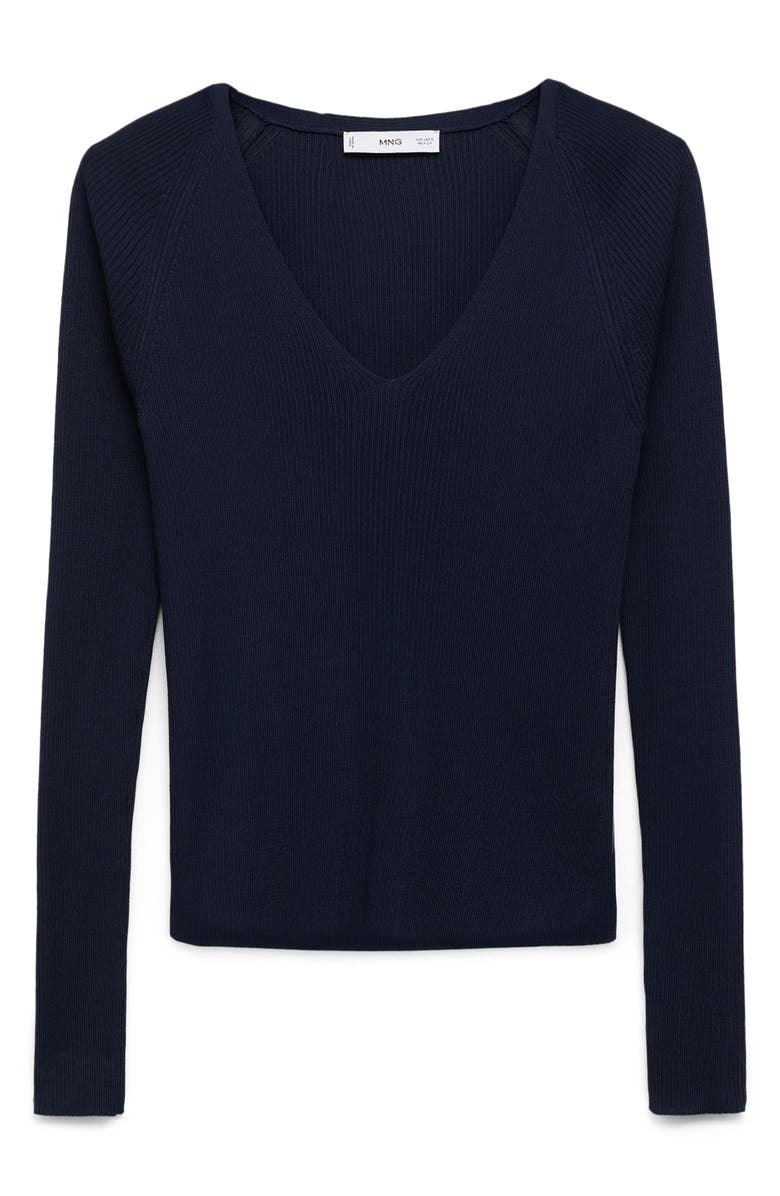 MANGO V-Neck Rib Knit Sweater, Alternate, color, Dark Navy