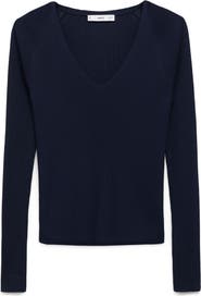 MANGO V-Neck Rib Knit Sweater