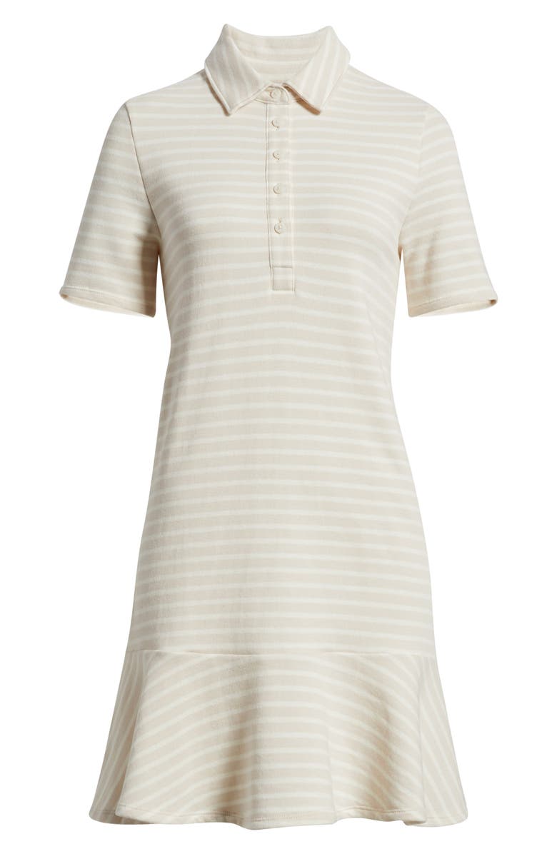 Caslon<sup>®</sup> Henley Short Sleeve Polo Dress, Alternate, color, Beige Shell- Ivory Stripe