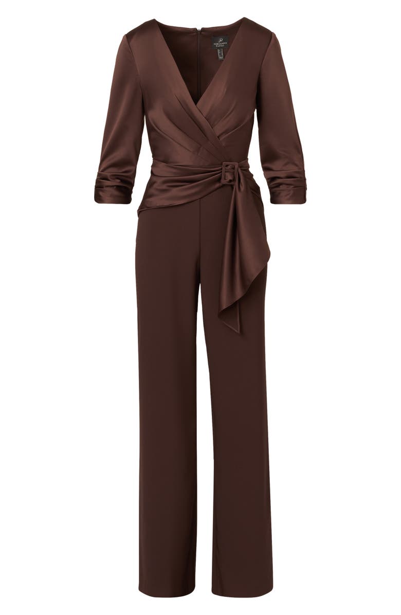 Adrianna Papell Belted Wide Leg Satin Crepe Jumpsuit, Alternate, color, Dark Brown