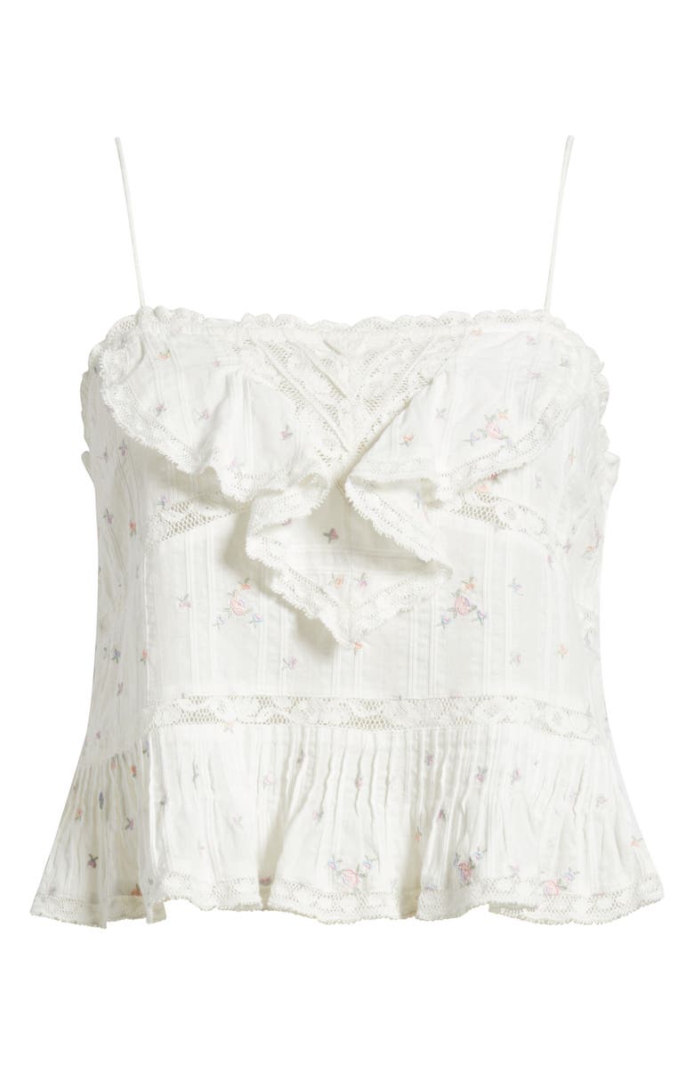 LoveShackFancy Ondeline Embroidered Ruffle Camisole, Main, color, Sun Bleached Meadow