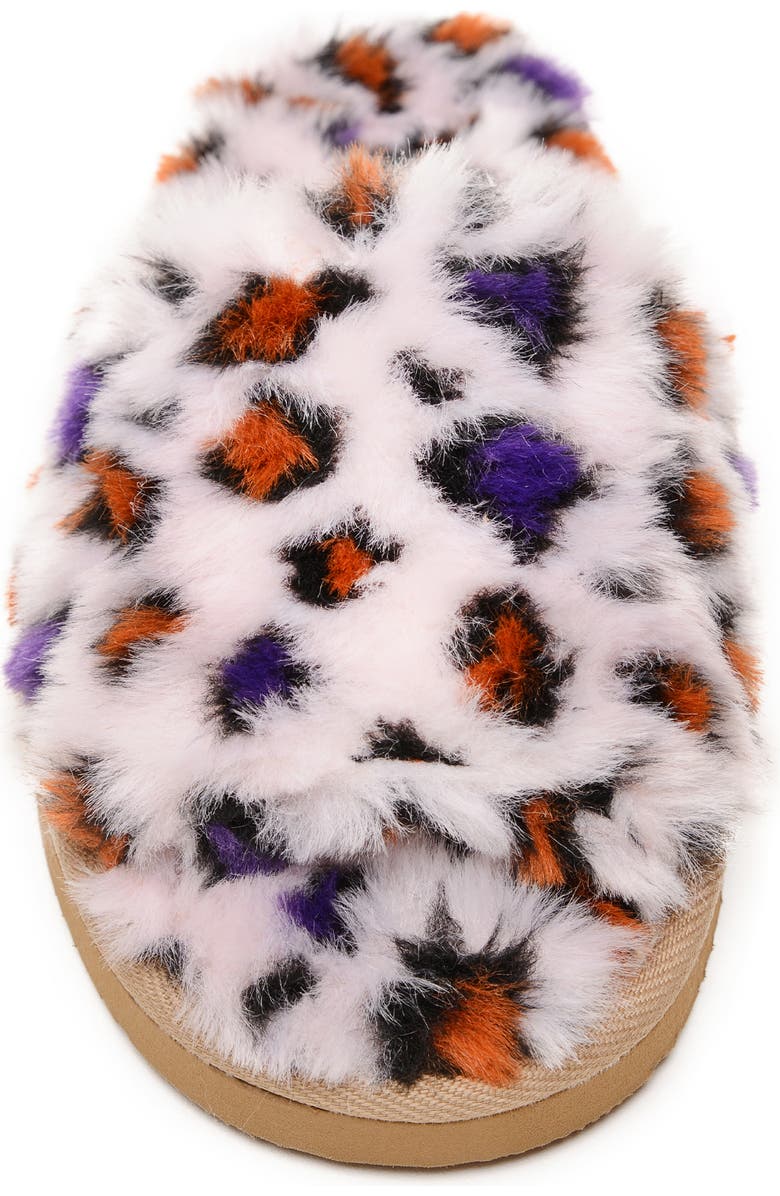 Minnetonka Faux Fur Slide Slipper, Alternate, color, Blush Leopard Print