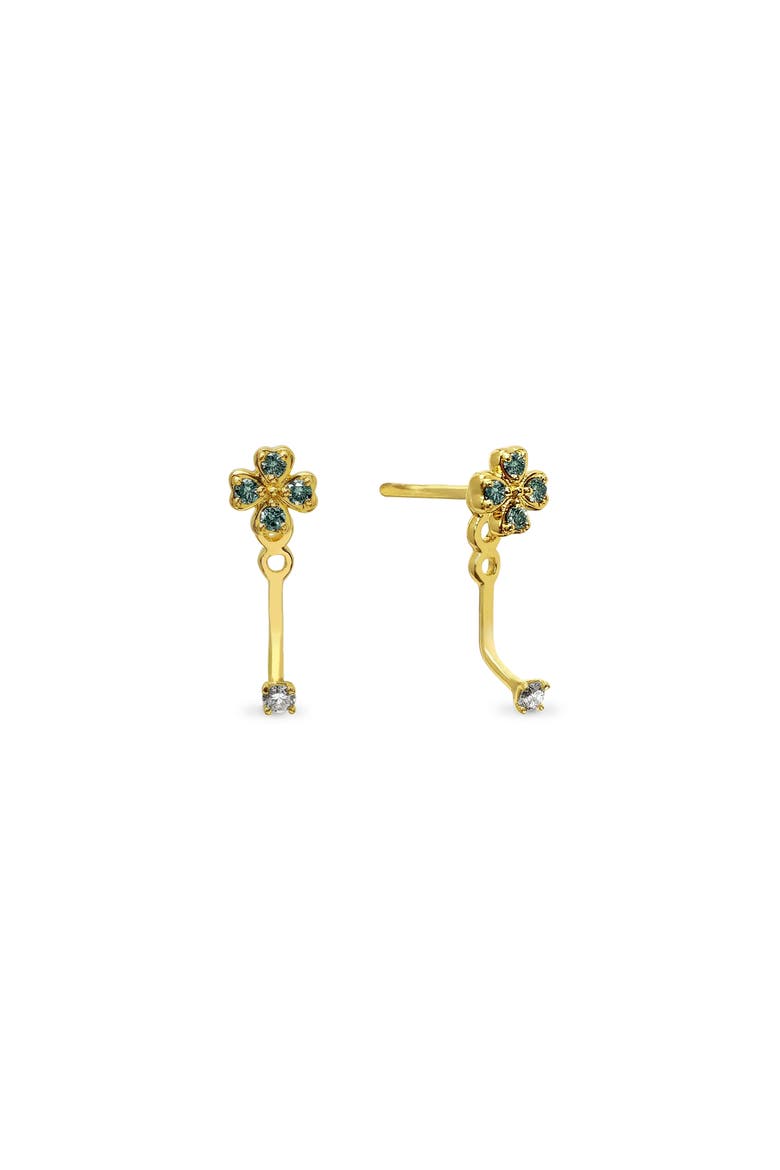 Lucky Clover Earring Jackets, Green Diamond Pavé, Main, color, Gold / Green & White Diamond