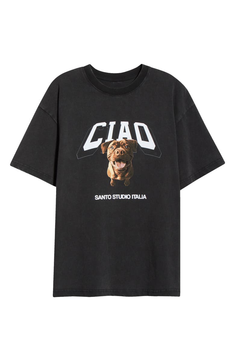 SANTO STUDIO Ciao Drappo Boxy Fit Cotton Graphic T-Shirt, Alternate, color, Black