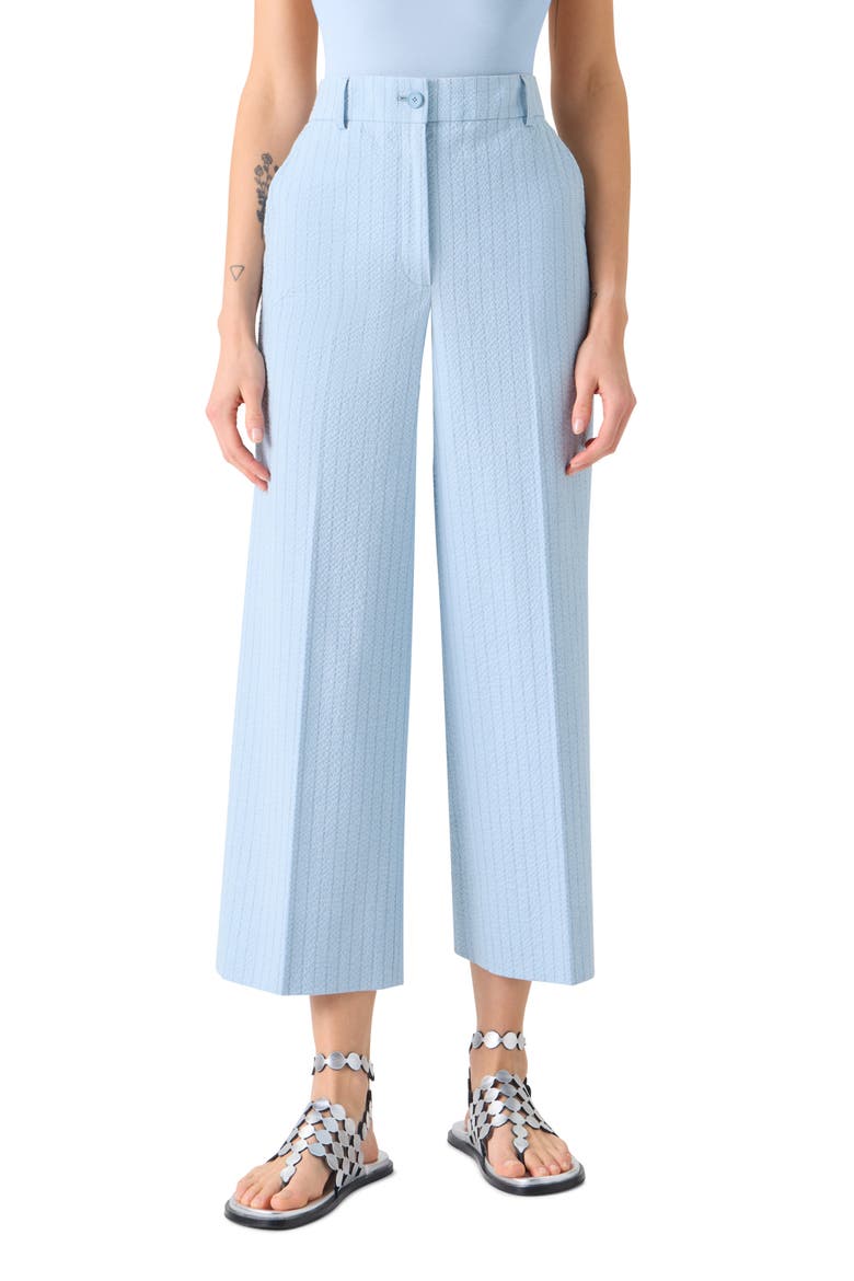 Chiara High Waist Cotton Stretch Seersucker Crop Pants, Main, color, SKY-DARK BLUE