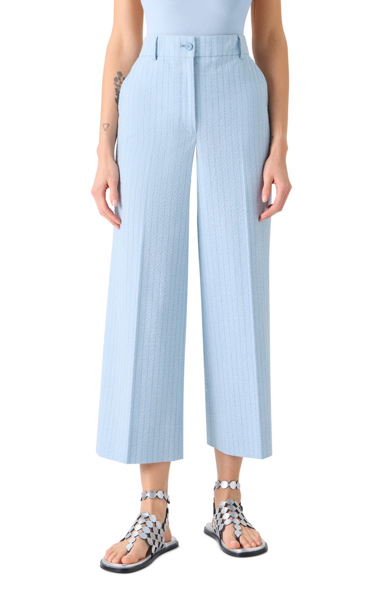 Akris punto Chiara High Waist Cotton Stretch Seersucker Crop Pants, Main, color, Sky-Dark Blue