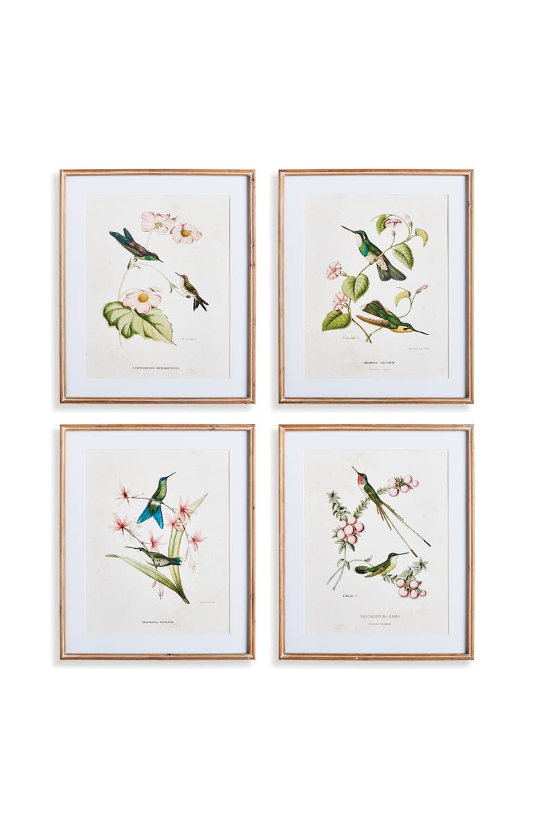 Napa Home & Garden Hummingbirds With Blush Blooms Framed Wall Art Set of 4, Main, color, Green