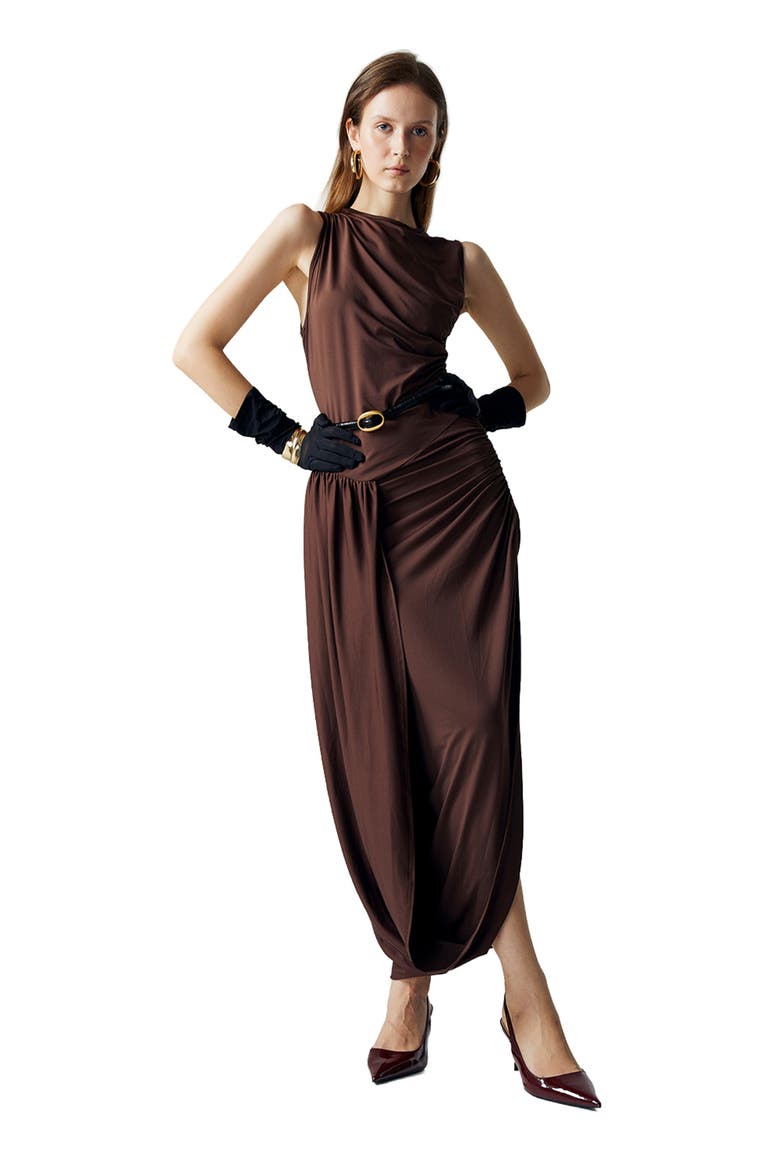 Evel Draped Dress, Alternate, color, Brown