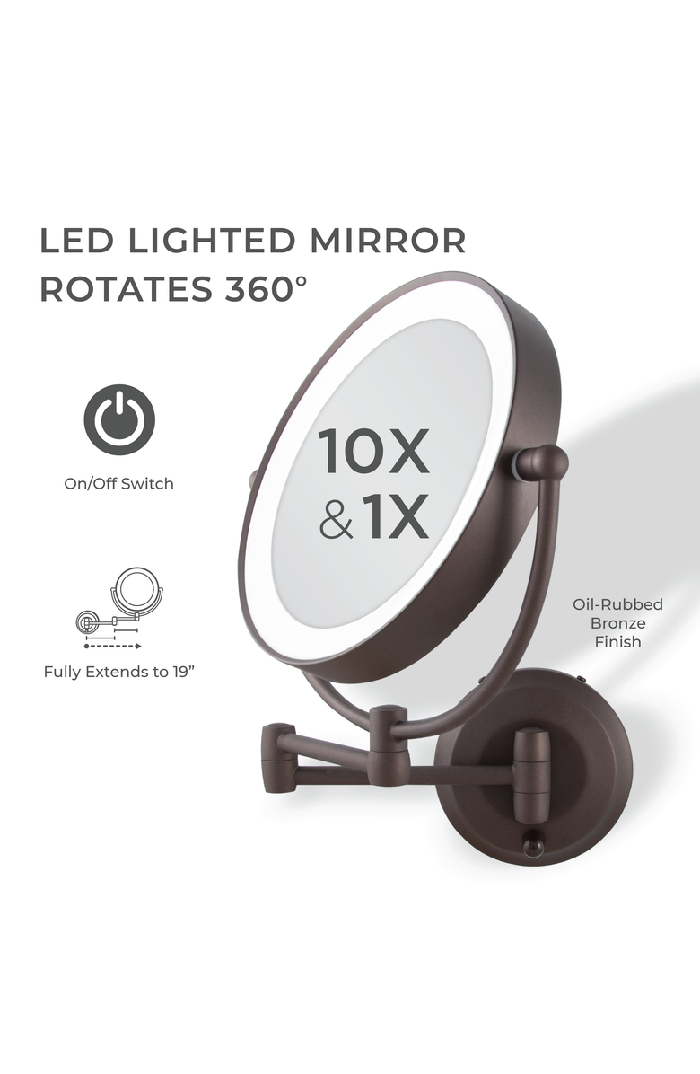 Zadro Lighted Wall Mounted Makeup Mirror with 10X/1X Magnification & Extendable Arm, Alternate, color, Oil-Rubbed Bronze