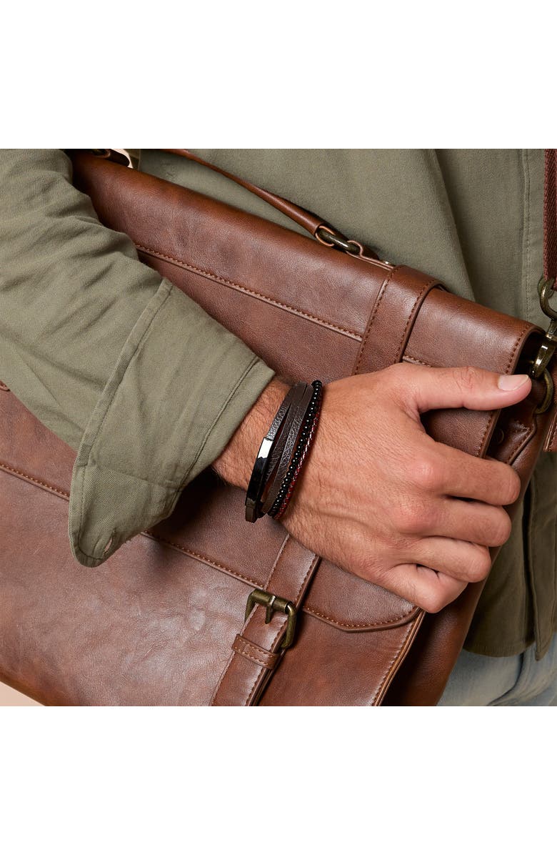 Lucky Brand Multilayer Braided Leather and Bead Bracelet, Brown & Black, Alternate, color, Brown, Black