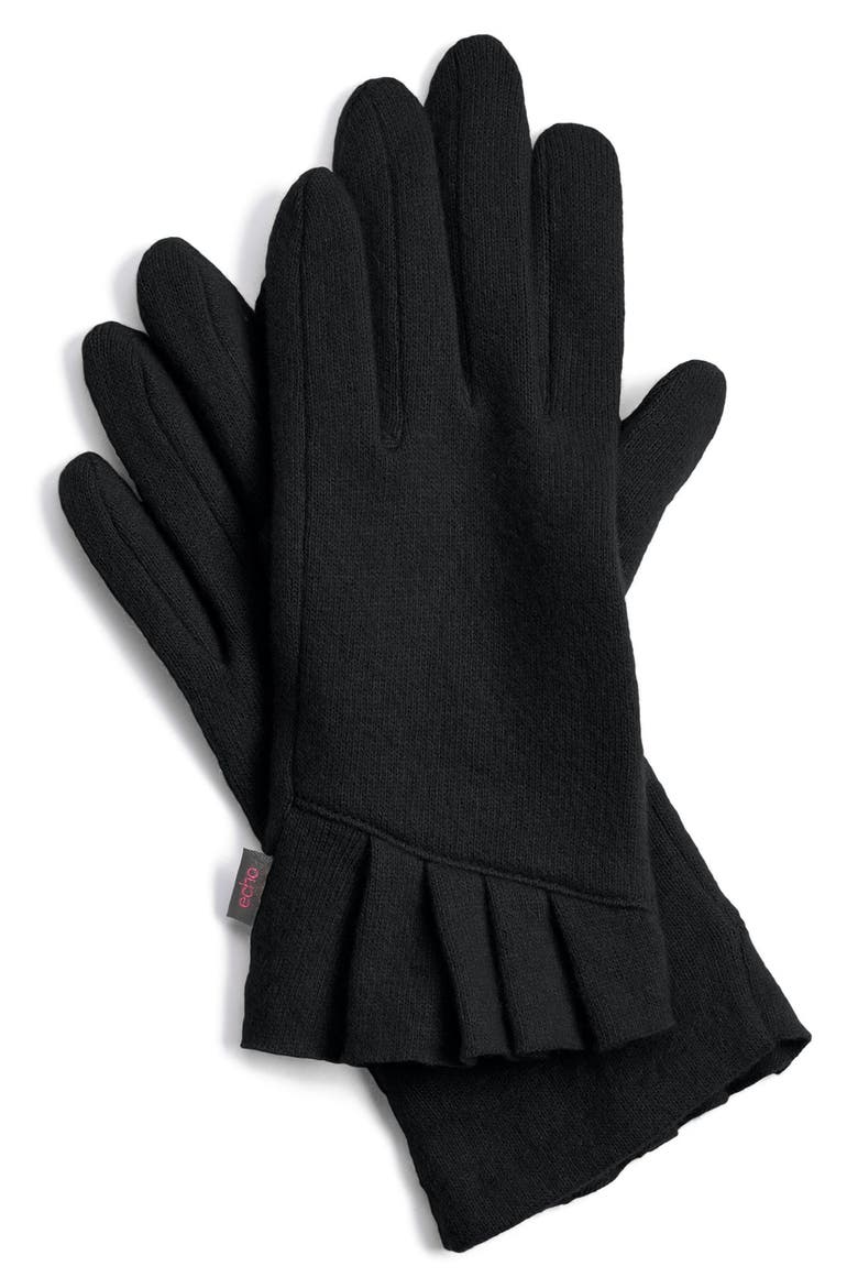'Touch - Pleated Cuff' Wool Blend Gloves, Main, color, BLACK
