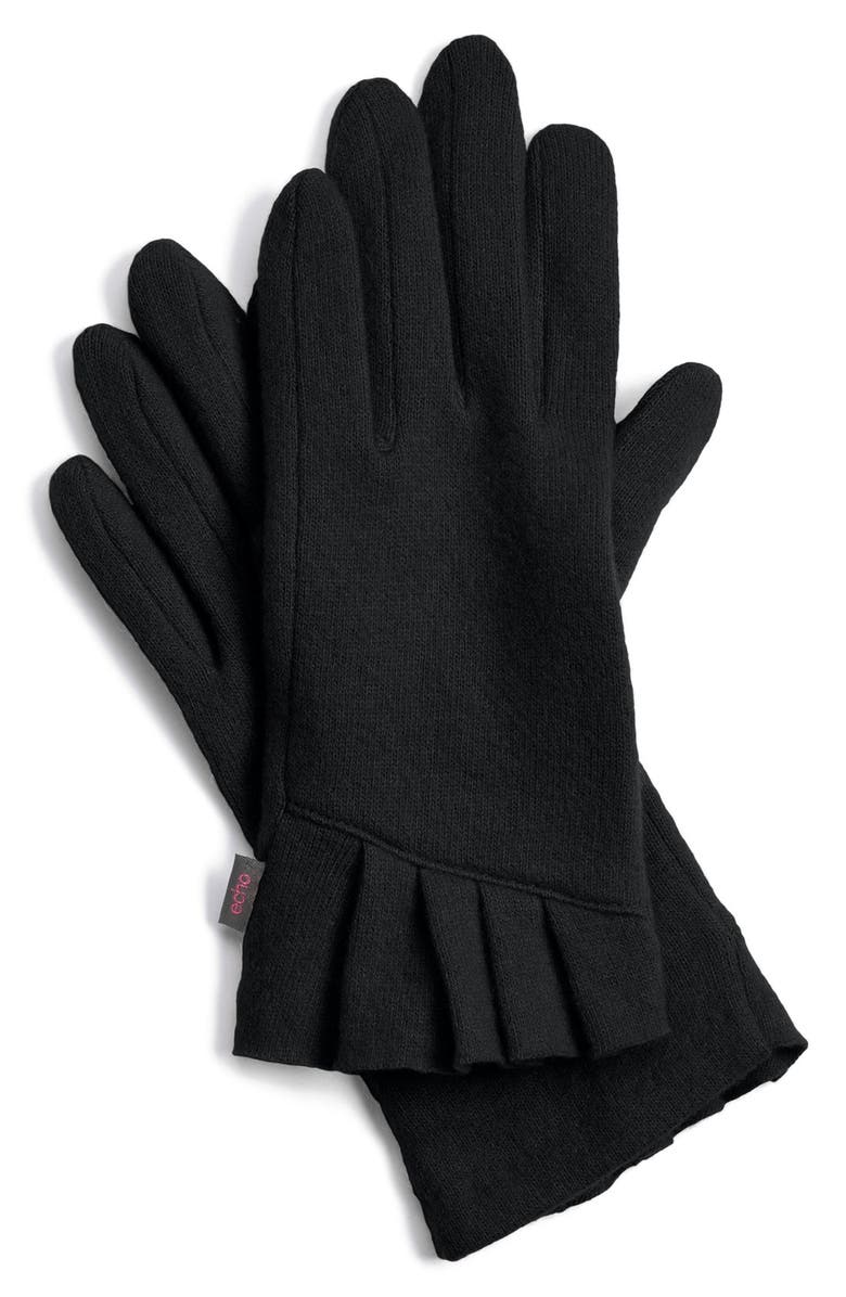 Echo 'Touch - Pleated Cuff' Wool Blend Gloves, Main, color,
