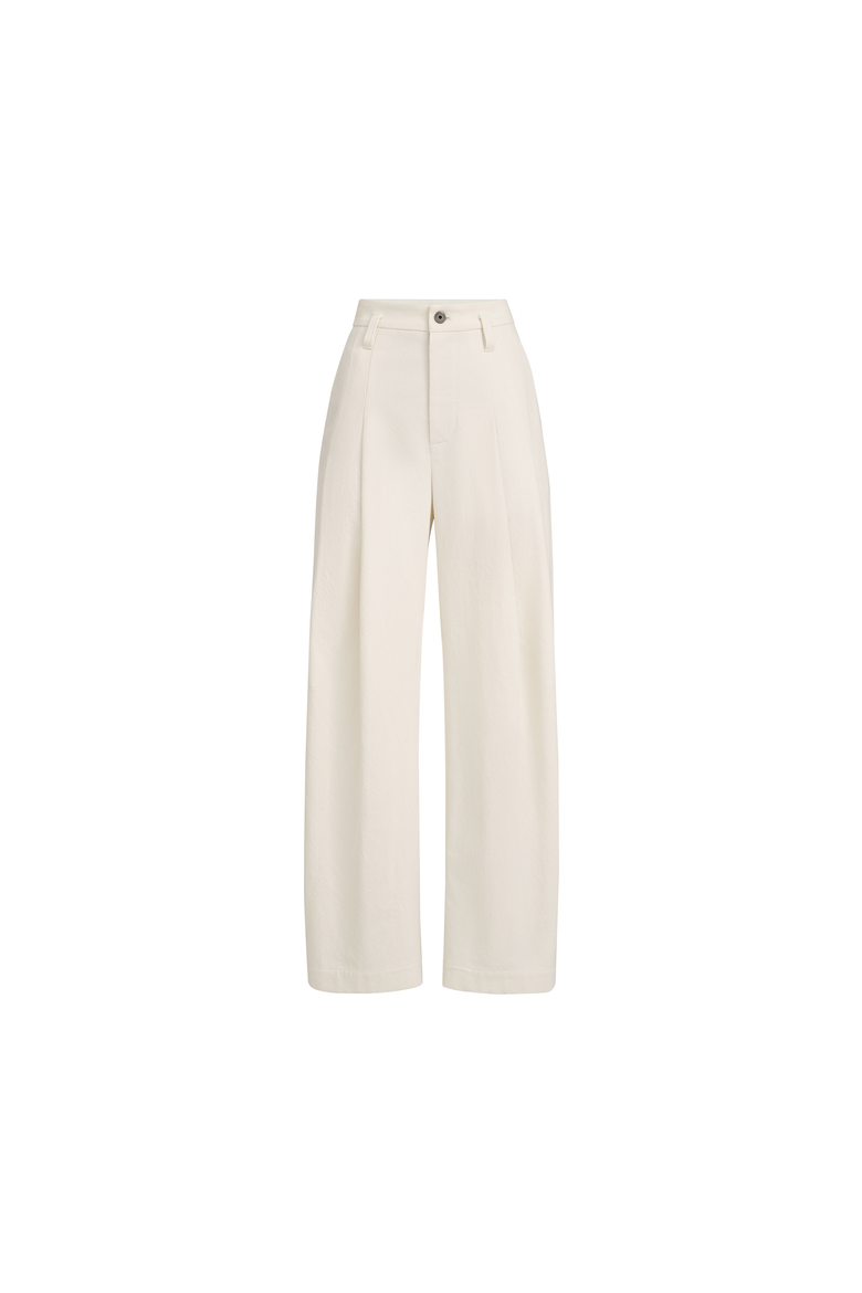 Dyed cotton and wool wrinkled denim five-pocket baggy trousers with monili, Alternate, color, Panama