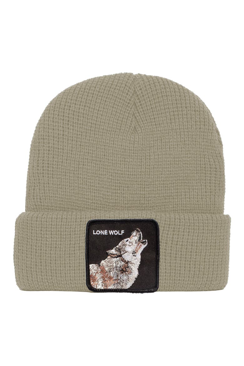 Singled Out Wolf Patch Beanie, Main, color, CREAM