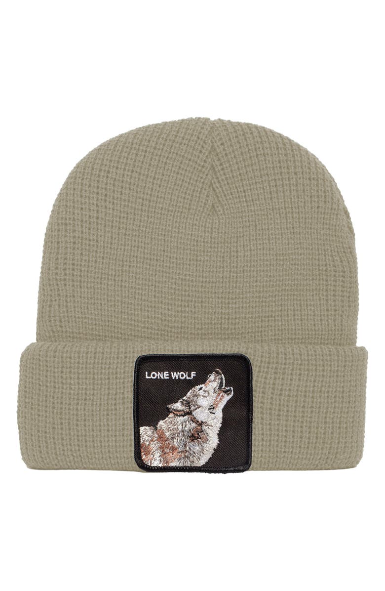 Goorin Bros. Singled Out Wolf Patch Beanie, Main, color, Cream