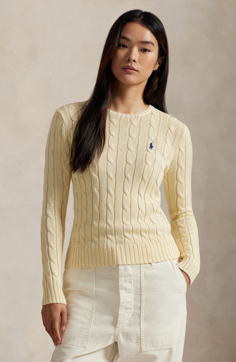 Polo Ralph Lauren Cable Stitch Cotton Sweater, Alternate, color, Cream