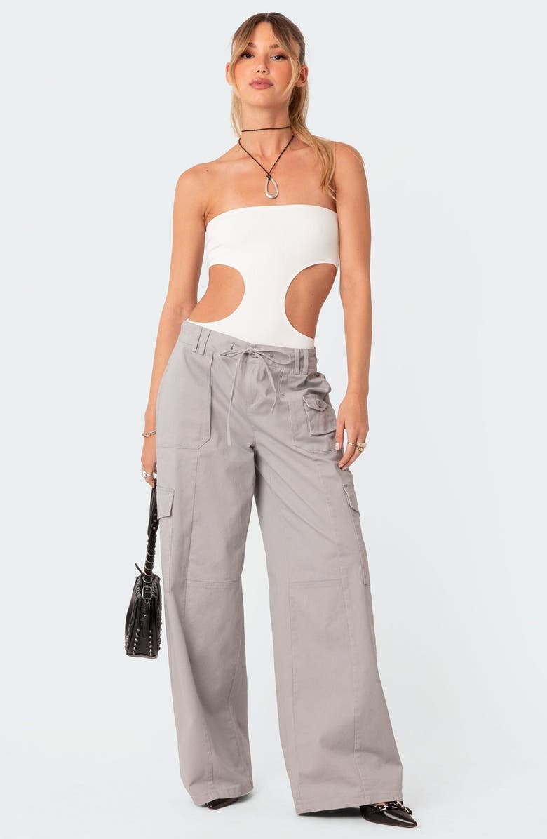 EDIKTED Vivie Cutout Strapless Rib Bodysuit, Alternate, color, 