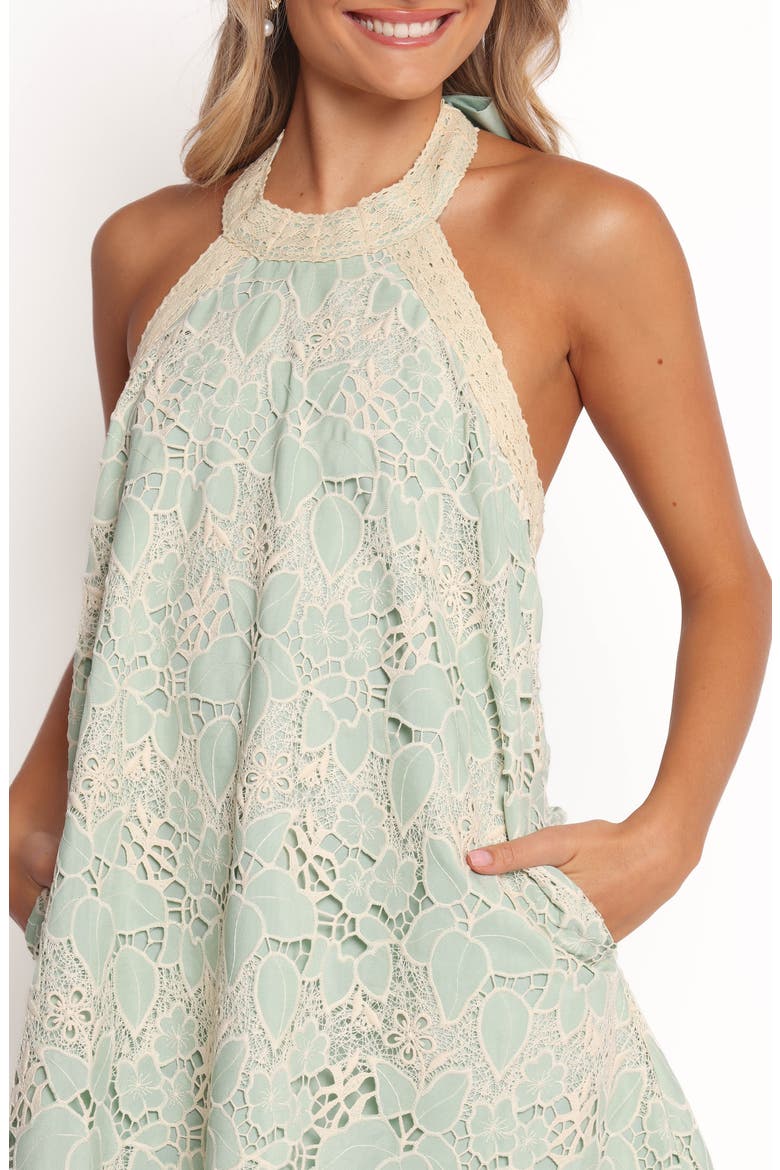 Florella Lace Trapeze Halter Minidress, Alternate, color, MINT