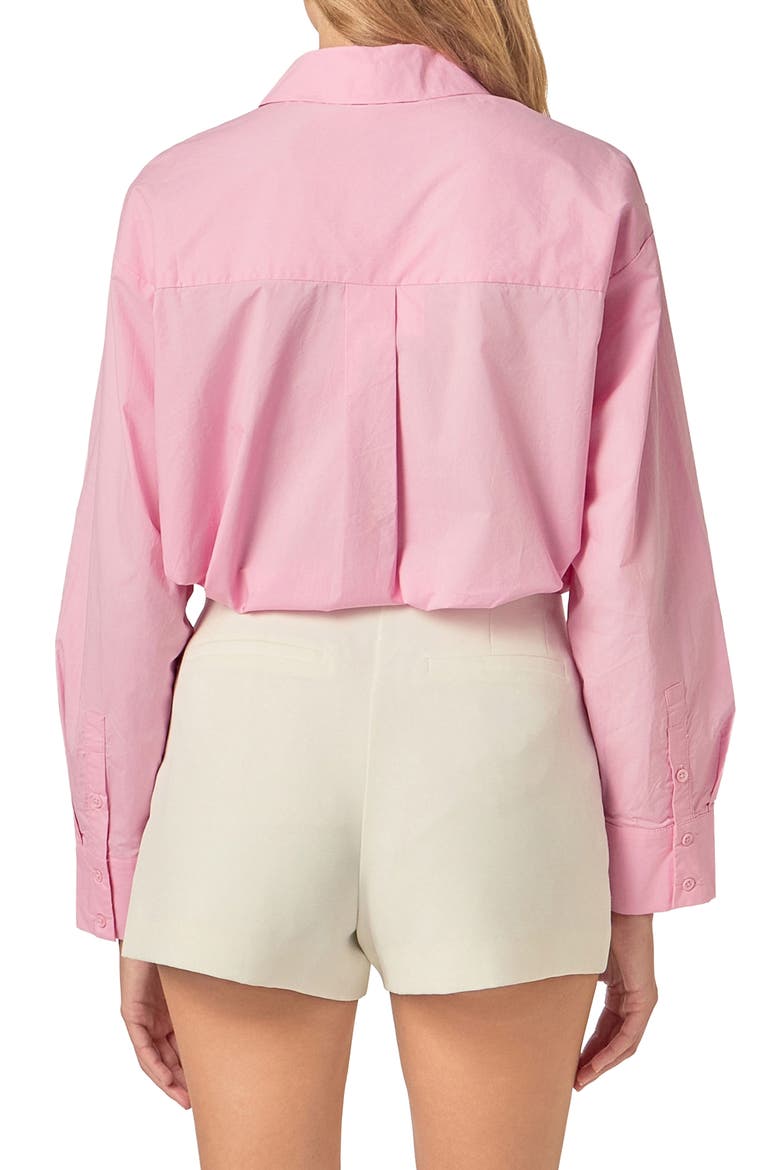 Oversize Rickrack Trim Long Sleeve Button-Up Shirt, Alternate, color, PINK