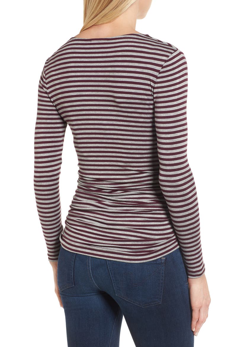 Arlington Stripe Maternity Tee, Alternate, color, HEATHER GREY