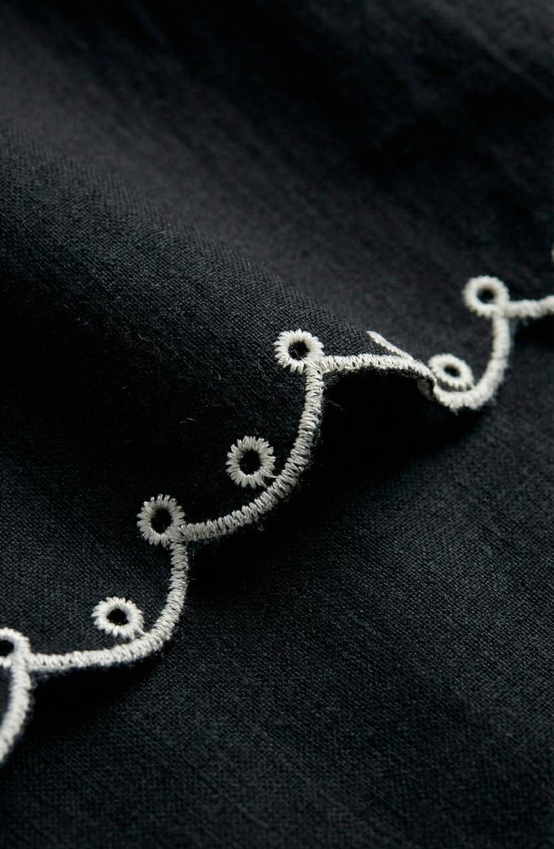 Modenaire Puff Sleeve Embroidered Front Tie Blouse, Alternate, color, Black / White