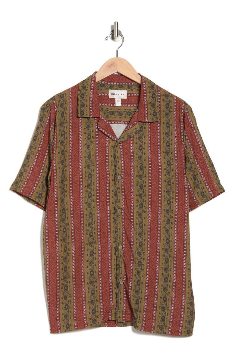 INDUSTRY REPUBLIC CLOTHING Geometric Print Camp Shirt, Alternate, color, Maroon Taupe Combo