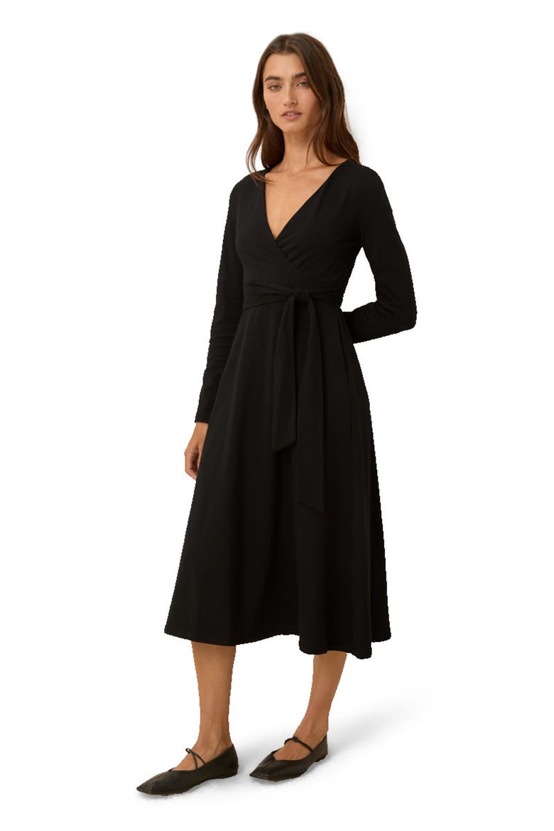 Fit & Flare Wrap Dress Made With Organic Cotton, Alternate, color, Black