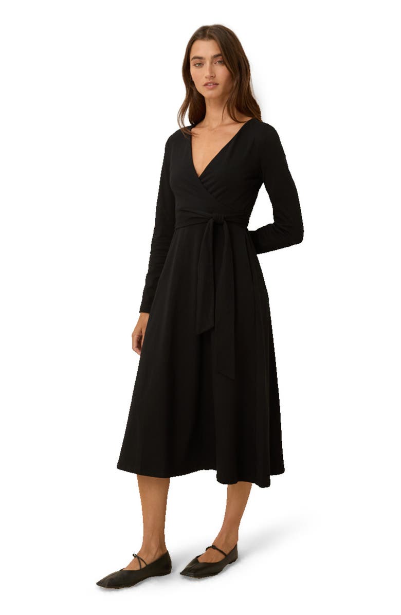 Pact Fit & Flare Wrap Dress Made With Organic Cotton, Alternate, color, Black
