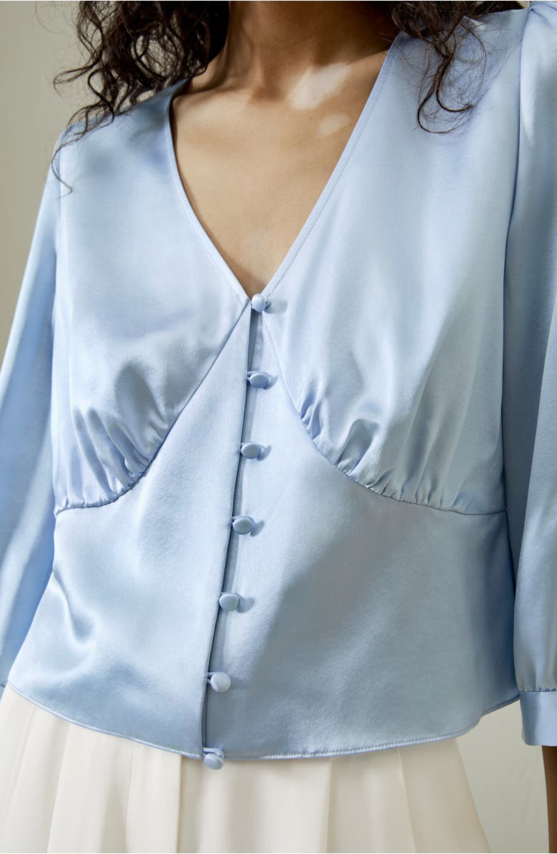 Lilysilk X SONIA Fitted Retro Corset Silk Top, Alternate, color, Blue