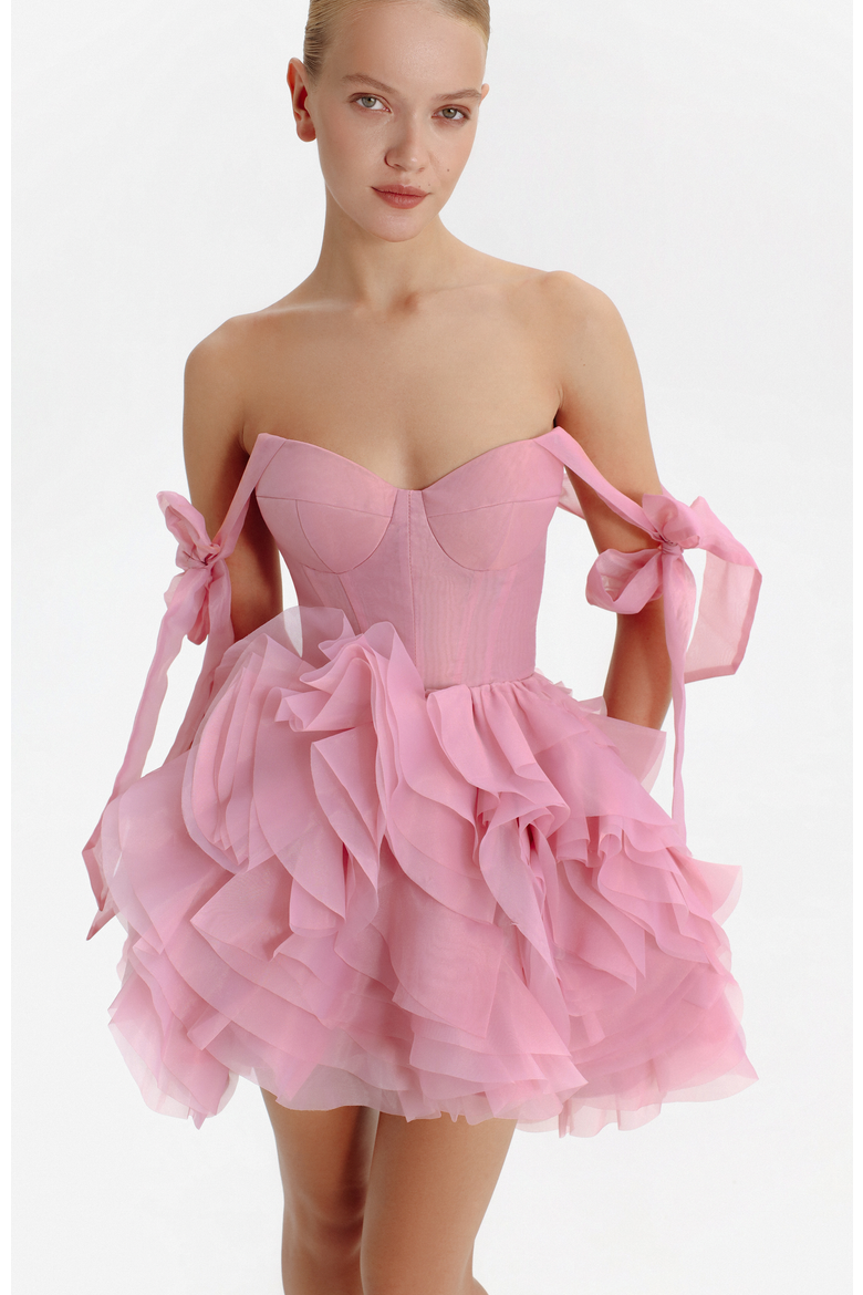 Corset Mini Evening & Special Occasion Dress with Floral Appliques, Alternate, color, Pink