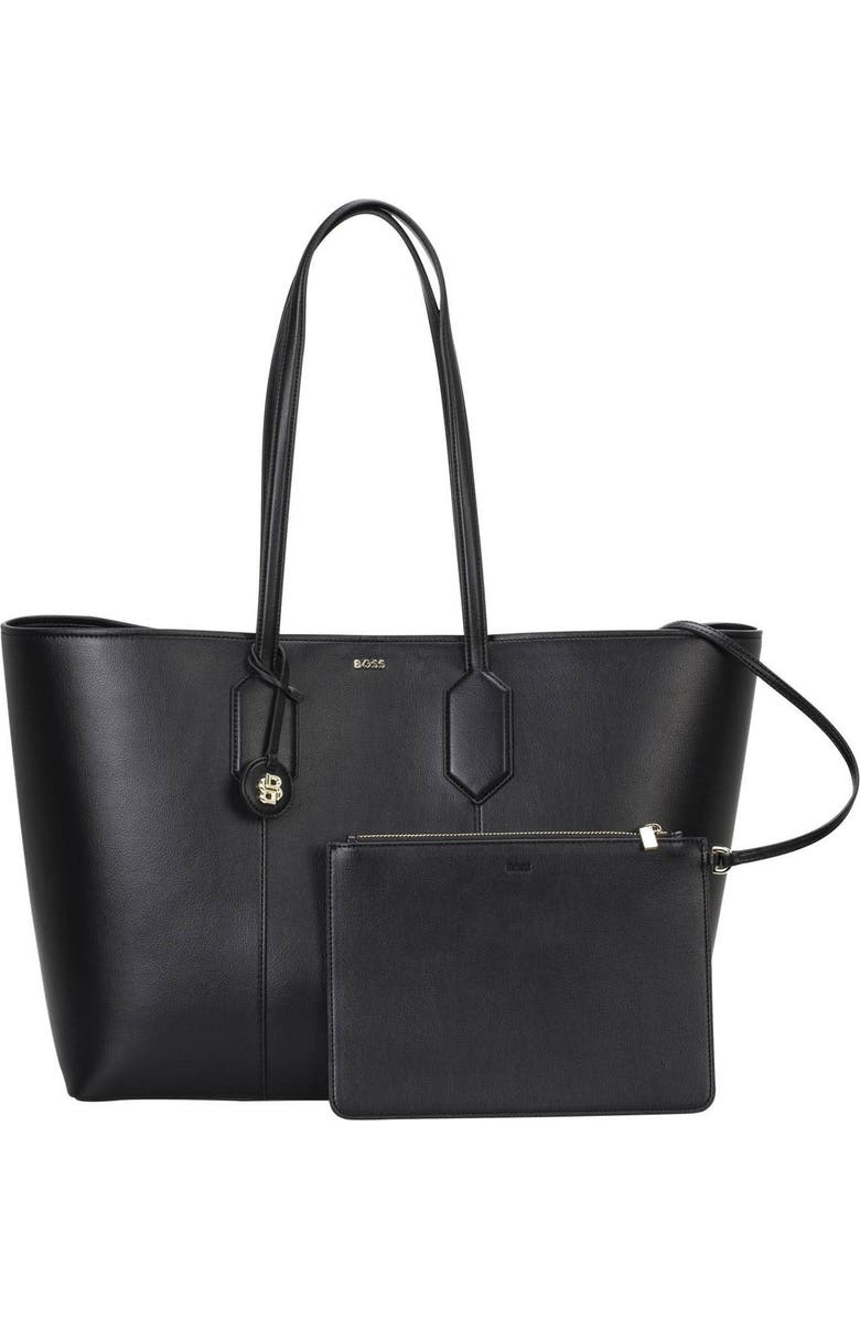 BOSS Liriel Faux Leather East/West Shopper Bag, Alternate, color, Black