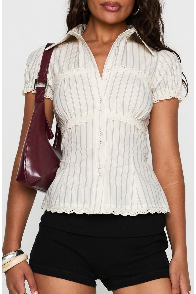 Deserve You Puff Sleeve Shirt, Main, color, CREAM STRIPE